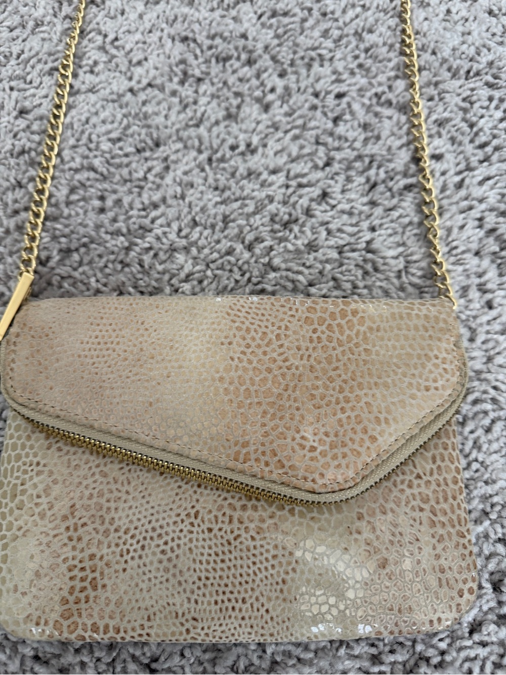 HOBO Beige Textured Leather Crossbody with Gold Chain